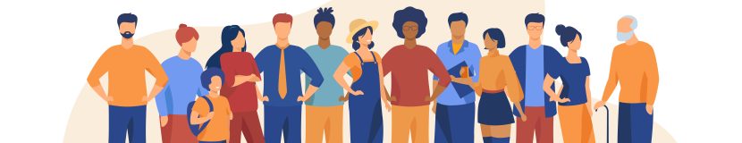Diverse crowd of people of different ages and races. Multiracial community members standing together. Vector illustration for civil society, diversity, multinational public concept